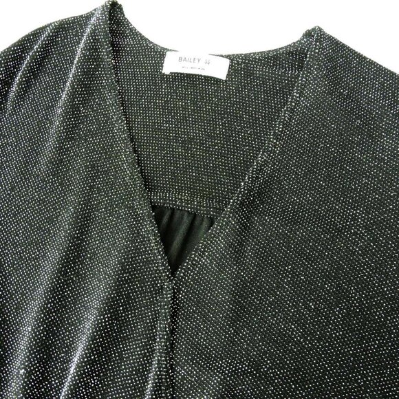 Bailey 44 black silver metallic shimmery dressy long sleeve stretch top sz S - Picture 4 of 9